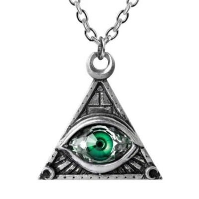 ALCHEMY EYE OF PROVIDENCE PENDANT Green Crystal All Seeing Eye FREE VELVET POUCH - Image 1 of 4