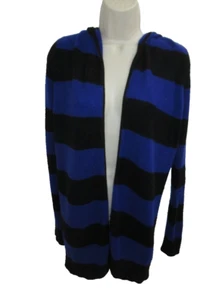 Christopher Fischer 100% Cashmere Blue Striped Hooded Cardigan May fit S - Picture 1 of 4