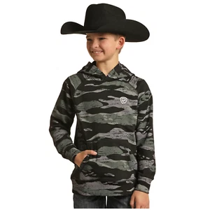 Rock & Roll Cowboy® Youth Boy's Olive Camo Printed Hoodie RRBT94R0JA - Picture 1 of 21