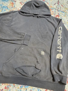 THRASHED Carhartt Pullover Hoodie Gr. Herren XL Faded Black Workwear Grunge - Bild 1 von 8
