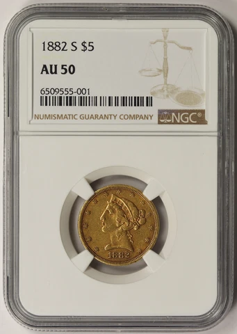 1882-S Liberty Head Half Eagle Gold $5 AU 50 NGC Cover