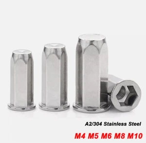 Blind Threaded Nutserts Hex Rivet Nuts A2 304 Stainless Steel M4 M5 M6 M8 M10 - Picture 1 of 8