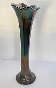 Antique Fenton Cobalt 6 Panel Blue Carnival Glass Vase - Picture 1 of 6