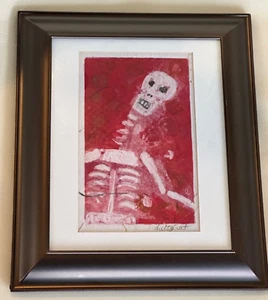 SANTA FE Folk ART RARE MONO PRINT 1/1 SKELETON SIGNED FRAMED/MATTED12.5" X 10.5" - Picture 1 of 5