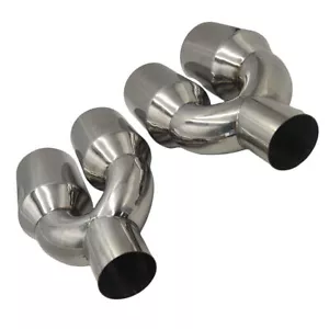 QUAD 4" OUT CHROME EXHAUST TIP STAGGERED L&R PAIR 2.5" INLET DUAL WALL ANGLE CUT - Picture 1 of 5