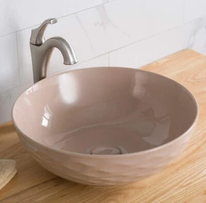 KRAUS Viva™ Round Beige Porcelain Ceramic Vessel Bathroom Sink - Picture 1 of 7