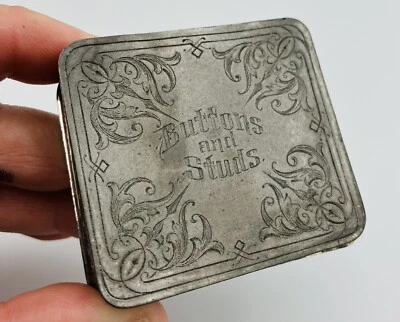 Antique Silver Plated Buttons & Studs Box Repousse The Middle Town Plate Co USA - image 1 of 4