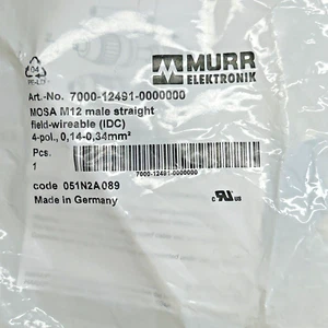 MURR 7000-12491-0000000 M12 Male Straight Connector Field-wireable 4P,  NEW - Picture 1 of 2
