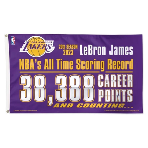 LEBRON JAMES NBA ALL TIME SCORING RECORD LOS ANGELES LAKERS 3'X5' DELUXE FLAG Cover