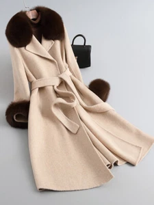 High-end Double-sided Cashmere Coat Women's Winter  Fox Fur Collar Trench Coat - Picture 1 of 23