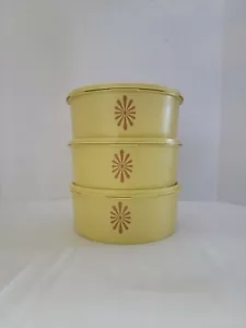 3 VINTAGE 8" TUPPERWARE SERVALIER STORAGE CONTAINERS #1204 YELLOW + LIDS EUC - Picture 1 of 7