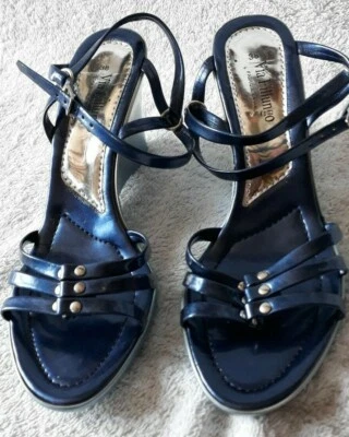 NEUF ! Chaussures Talon compensé VIA FILLUNGO Italy Bleu irisé T 38 Clou argent - Photo 1/4