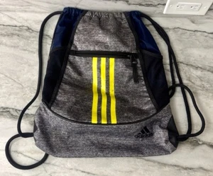 Adidas Gray Backpack / Yellow Stripes Draw String Bag One Size - Picture 1 of 13