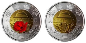 2018 Canada Armistice - WWI end $2 COLOURED AND NON COLOURED Toonie -- from roll - Picture 1 of 4