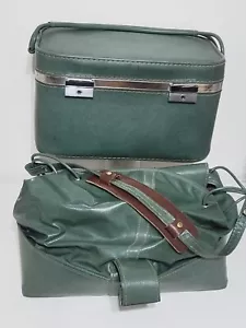 2 Piece Green Vintage Luggage Skyway Train Case Make up Case Carry-on Suitcase - Picture 1 of 6