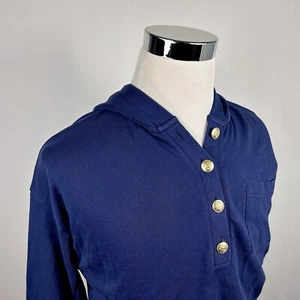 J Crew XS Hooded Sweatshirt Navy Blue Gold Buttons 100% Cotton - Picture 1 of 4