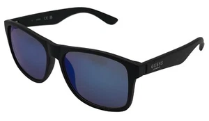 Guess Sunglass Mens Matte Black Rectangle Plastic, Blue Mirror Lens GF0203. 2X - Picture 1 of 10