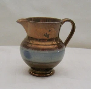 VINTAGE 19TH C. COPPER LUSTRE 2½” PITCHER SKYBLUE BANDED WAIST w. AZURE OVALS & - Picture 1 of 6