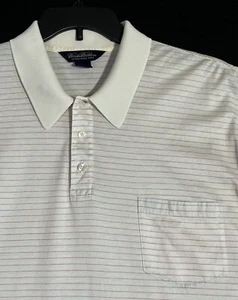 Brooks Brothers XL 1818 Polo Shirt Mens Short Sleeve White Pink Stripes - Picture 1 of 5