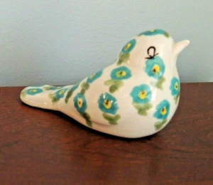 Handbemalte Keramik Vogel Figur Künstler signiert blau grün weiß Blumen  - Bild 1 von 12