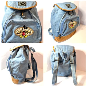 Vintage Slouch Denim Backpack Mickey & Co Disney Mickey Mouse, Charm, Drawstring - Picture 1 of 23