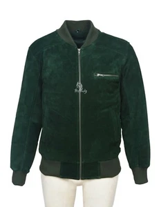 Chaqueta bomber para hombres de los años 70 chaqueta de béisbol verde ante real de cuero Varsity Aviator - Imagen 1 de 5