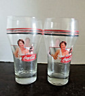 Two Vintage Striped 6" Coca Cola Coke Glass lady in white receiving coke Only $12.49 on eBay