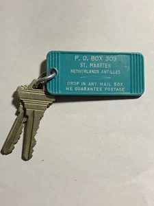 The Atrium Hotel Motel Room Key Fob & Key St. Maarten Netherlands Antilles #54D1 - Picture 1 of 2
