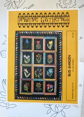 BUD GARDEN Wall Quilt Pattern Primitive Designs Lisa Bongean Flower Decor NEW - Image 1 of 4