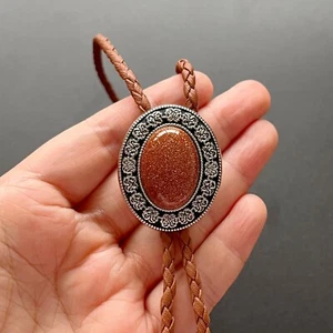 Collar de boda Western Cowboy piedra dorada natural para hombre Bolo lazo aleación cuerda PU - Imagen 1 de 14