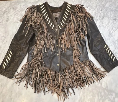 Chaqueta con flecos de cuero Western World By Shaf para mujer grande adorno motociclista Foto 1 de 4