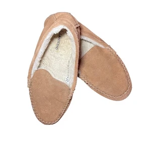 Cabincore Lands’ End Mens Brown Suede Cozy Fuzzy-Lined Moccasin Slippers Size 12 - Picture 1 of 7