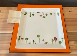 HERMES Tableware Square Plate with Mesclun Vegetable Pattern 23cm Dish Plate NEW - Picture 1 of 3