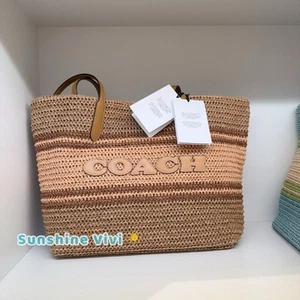 Neu mit Etikett Coach City-Tasche Stroh und Glattleder CBG87 Im/Honigbraun Multi - Bild 1 von 10