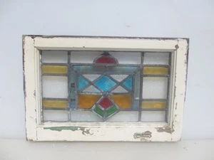 Antique Stained Glass Window Panel Vintage Old Wooden Victorian Deco 20.5"x14" - Picture 1 of 23