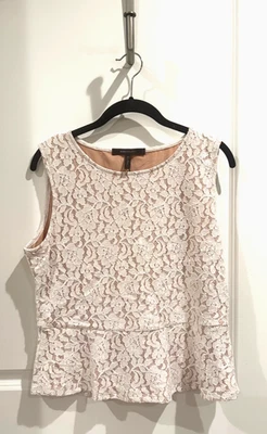 BCBGMAXAZRIA NUEVO CON ETIQUETAS Para mujeres Blanco Encaje/Desnudo Concha Sin Mangas Peplum Cuello Redondo Elegante Foto 1 de 4