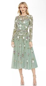 Abito midi Mac Duggal 9134 SEM taglia 10 illusione floreale salvia manica a farfalla $598 - Foto 1 di 7