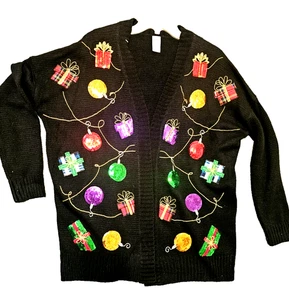Suéter Cárdigan Navidad Feo Holiday Time Lentejuelas Adornos Talla L (12-14) - Imagen 1 de 15
