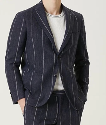 Sartorio Napoli Blue Striped Men’s Sport Coat Linen Silk Blend Size 50 - Image 1 of 4