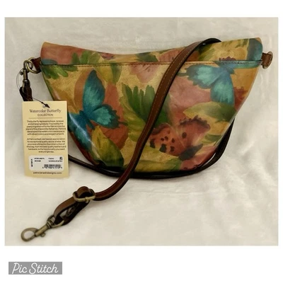 Bolsa tiracolo Patricia Nash Tinchi aquarela couro borboleta nova com etiquetas - Imagem 1 de 3