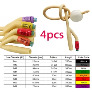 4pcs 2 Way 8FR-22FR Latex Urinay Catheter Urology w/ Valve Urethral Catheters - Picture 1 of 18
