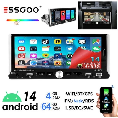 Carplay Autoradio 1 DIN Android 14 6.9" 4+64GB GPS NAVI Wifi Bluetooth RDS SWC - Bild 1 von 4