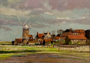 Mike Samson The Cley Windmill Norfolk landscape oil on board painting - Picture 1 of 5