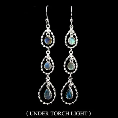 925 Sterling Silver Earrings Pear Labradorite 6x4mm Natural Gemstone Jewelry - Image 1 of 4