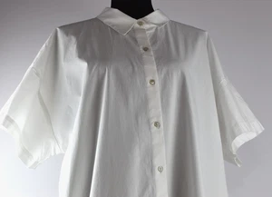 Vestido Camisa Eileen Fisher Talla XL Blanco Cuello Abotonado Manga Corta Bolsillos - Imagen 1 de 15