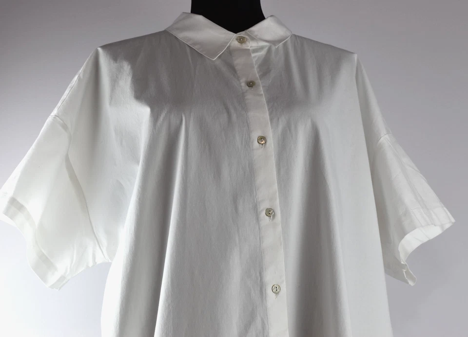 Vestido Camisa Eileen Fisher Talla XL Blanco Cuello Abotonado Manga Corta Bolsillos Foto 1 de 4