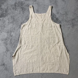 Vintage 90er Lagenlook Tank Kleid Leinen Damen L/XL beige USA Boho Schnitt locker - Bild 1 von 7