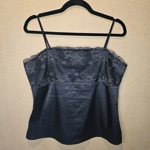 New York & Company Tank Top Size L Black Floral Lace Satin Goth 90s Fairy Y2K - Picture 1 of 6