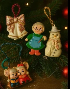 "3 adornos navideños de fieltro hechos a mano vintage de los años 70 lentejuelas ratones ratón 3""" - Imagen 1 de 5