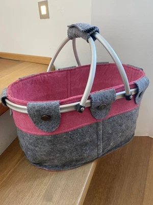 Filzkorb Einkaufskorb Shopper Landhaus Trachten Stil Rosa Grau Impressionen - Bild 1 von 4